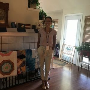 Tan pants with tie on top